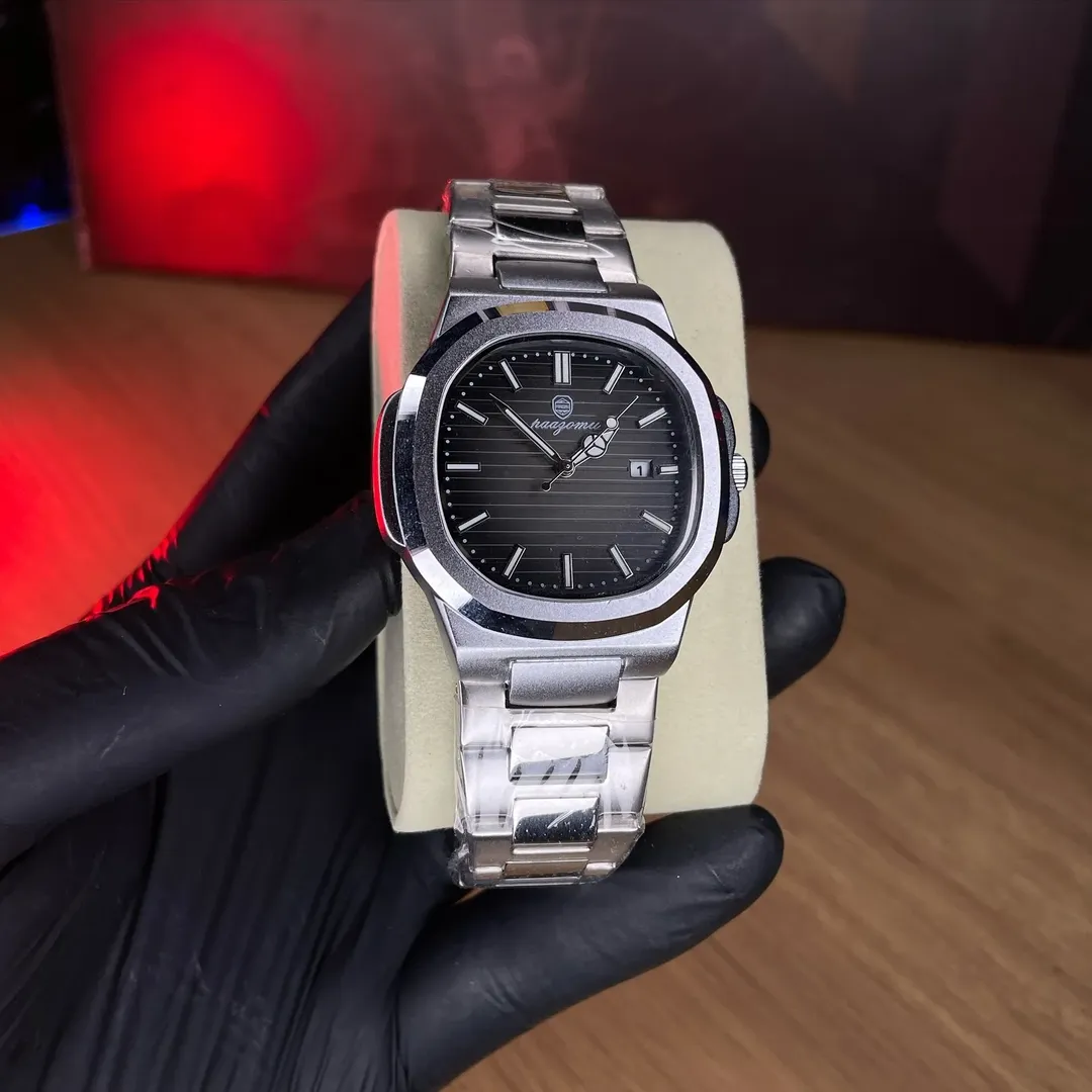 Poedagar Nautilus 613 | Silver Black - 43mm Stainless Steel Business Men Watch - Image 2