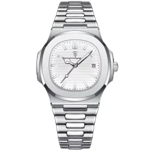 Poedagar Nautilus 613 Original | Silver White - 43mm Stainless Steel Men Watch